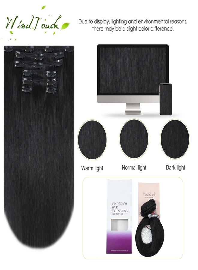 WindTouch Clip In Hair Extensions Real Human Hair Black Hair Extensions Remy Hair 7pcs 18 Inch 75g #1B Natural Black Clip Ins Real Human Hair Black Women - Image 4